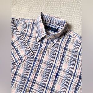 POLO RALPH LAUREN Pony Short Sleeve Button Shirt M Pink Blue Plaid